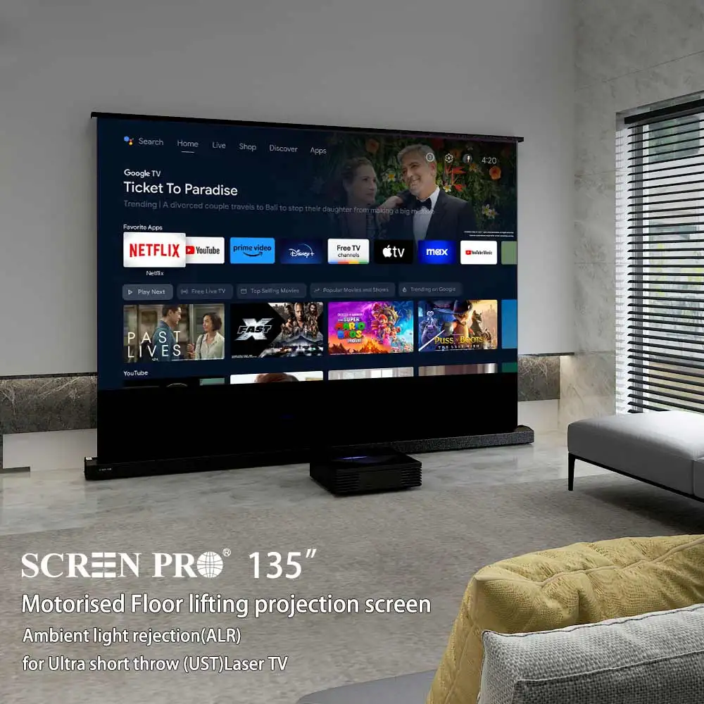 

135 Inch ALR Projector Screen Motorized Floor Self-Rising 16:9 Projection Screen for 4K Ultra Short Throw Laser Projector