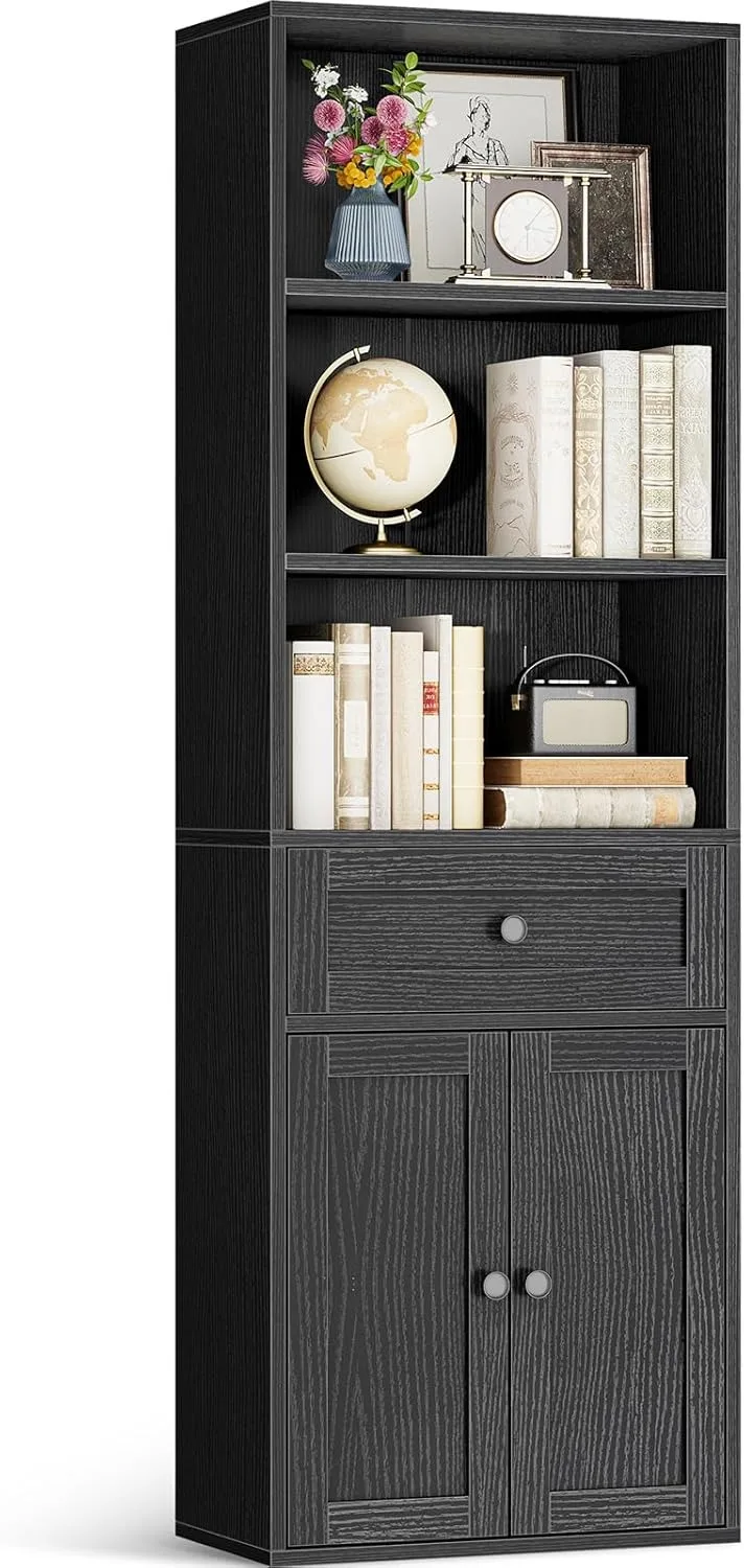 

Книжный шкаф-стеллаж с дверцами и выдвижным ящиком, 6-ярусная высокая книжная полка, напольные стеллажи для хранения и демонстрации для дома