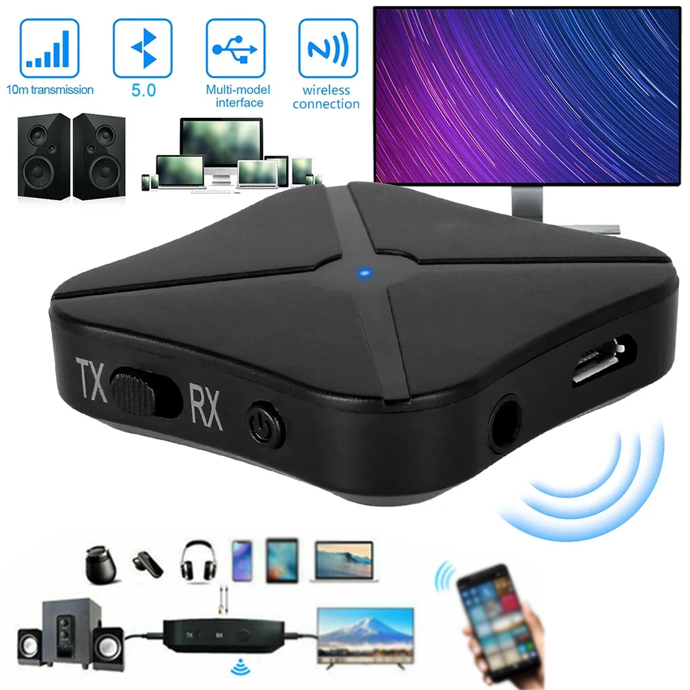 2 in1 Wireless Bluetooth 5.0 Transmitter Receiver Audio Adapter Aux TV PC Car