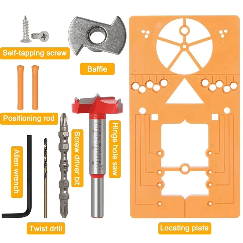 35mm Hinge Hole Drilling Guide Locator Set Adjustable Jig Drill Bit Woodworking Door Hole Opener Formwork Cabinet Instal Tool