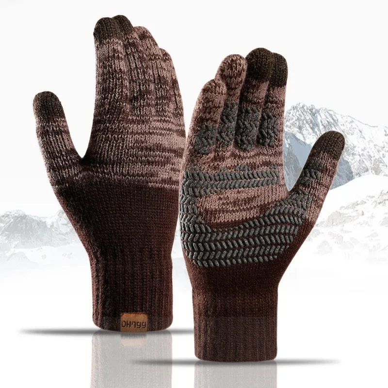 AliExpress Winter Gloves for Men Knitted Large Size Warm Gloves Cycling Male Office Fleece Non-slip Touch