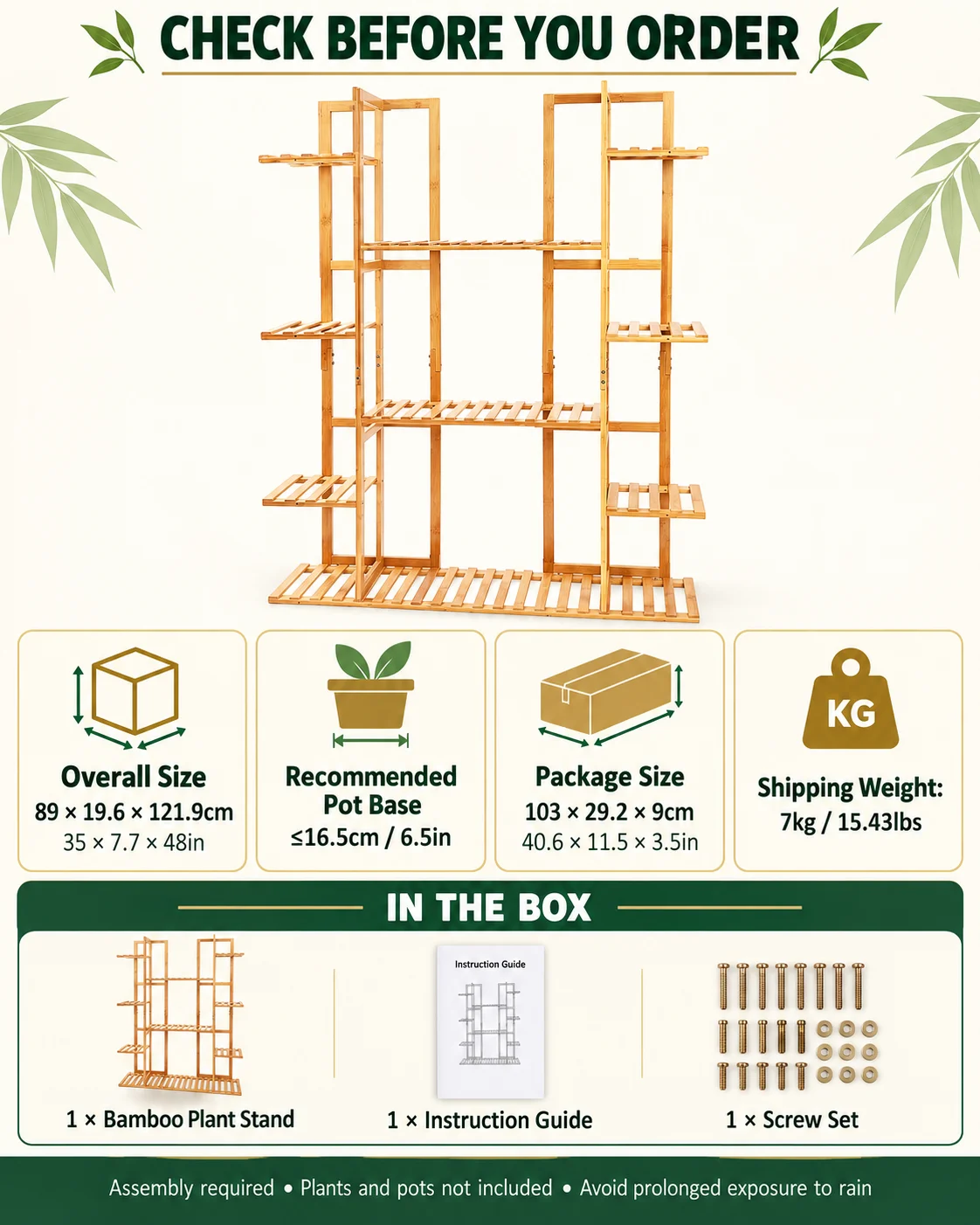 Multi-Tier Bamboo Plant Stand 48in Tall Wooden Flower Pot Display Shelf for Indoor Living Room Balcony Corner