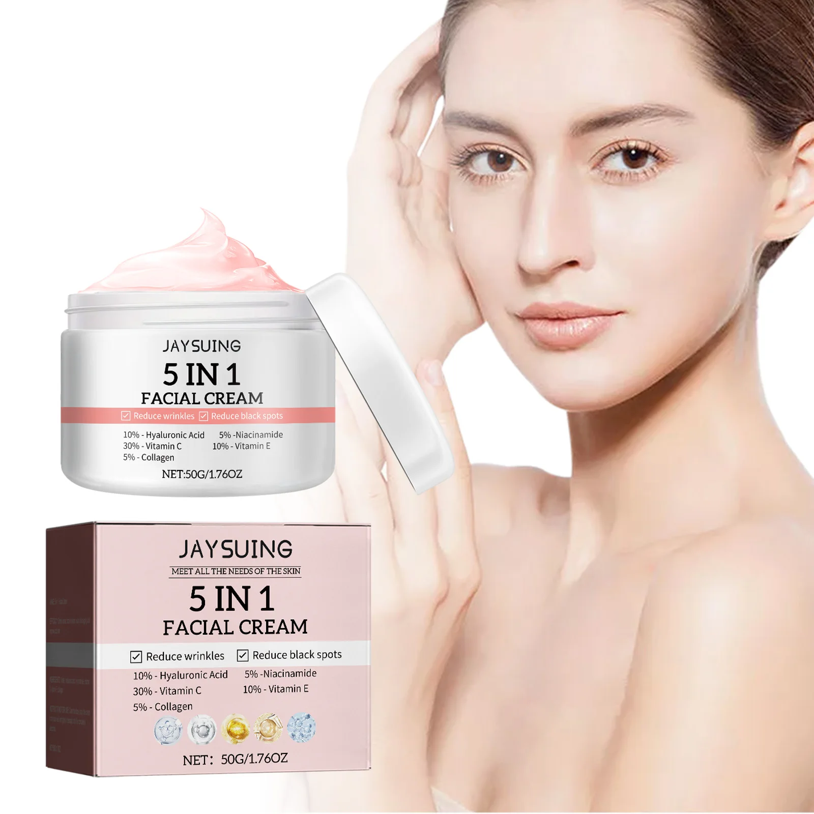 Jaysuing Face Care Skin Fade Fine Lines Anti Wrinkle Aging Hydrating Lifting Tighten Pore Shrinking Whiten 5 In 1 Facial Cream