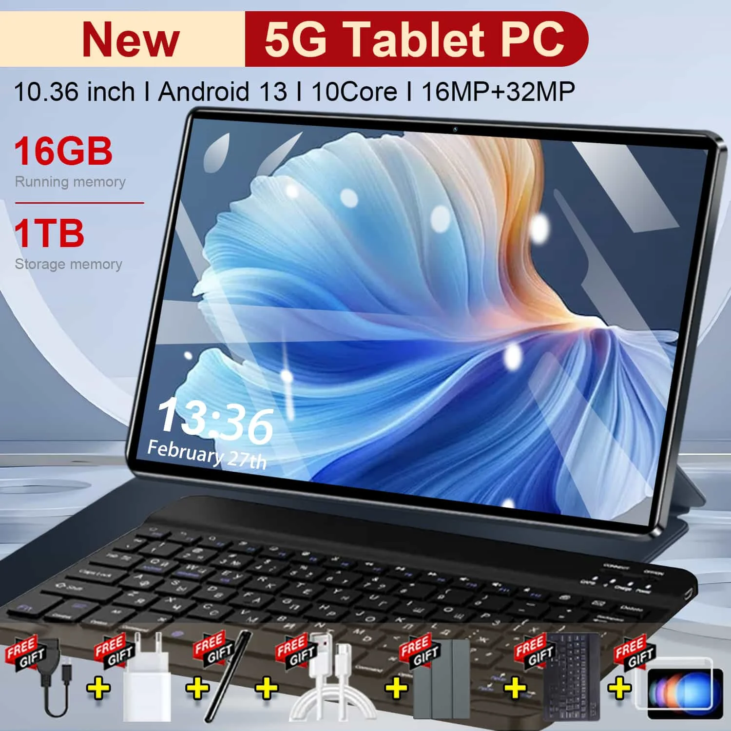 2026 Tablet Android 13 10 core 16GB RAM 1TB 12000mAh WPS WIFI Type-C Tablet per studio in ufficio Tablet Android.