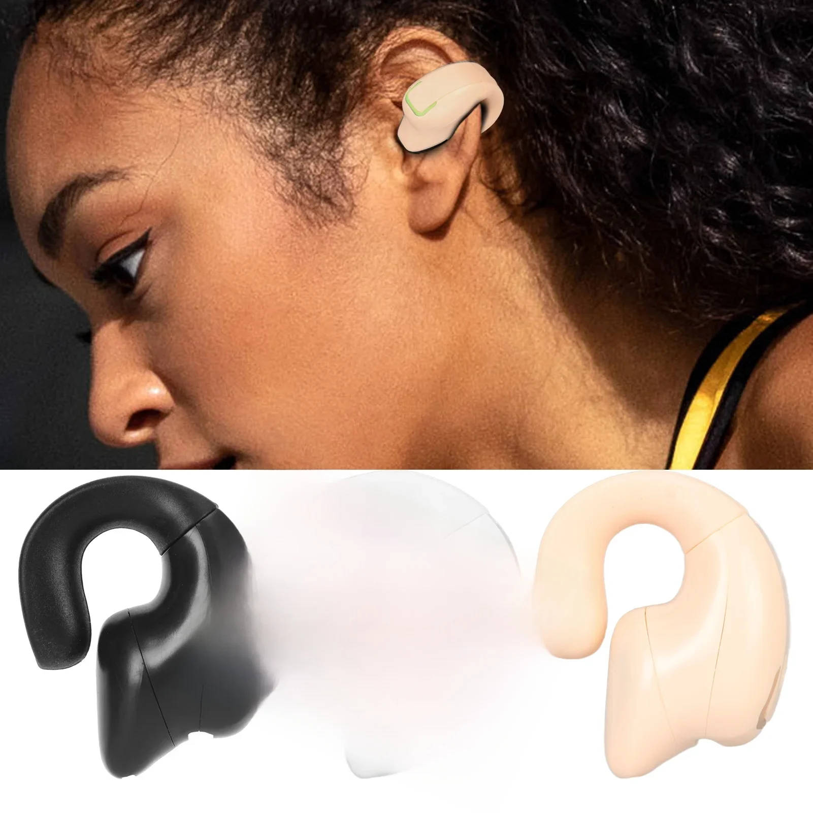 Écouteurs sans fil Bluetooth 5.3, Clip d'oreille unique, légers, ergonomiques, à un bouton, pour la musique et la course