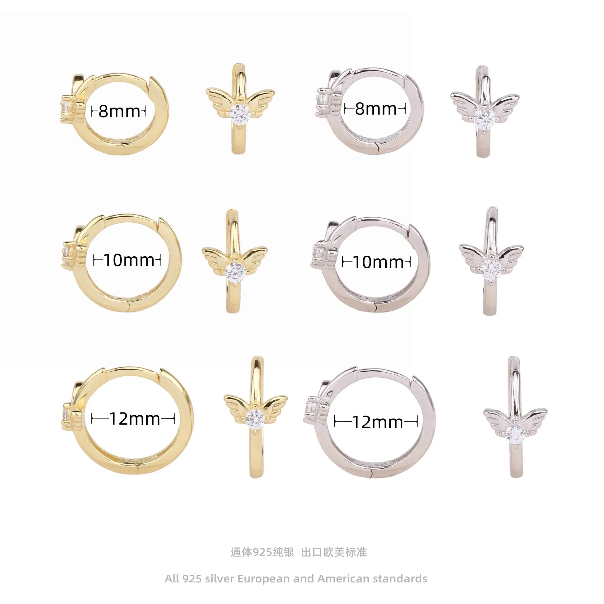 

S925 Sterling Silver Single Zircon Wing Stud Earrings Minimalist Unique Hoop Earrings for Women Dainty Everyday Jewelry Gift