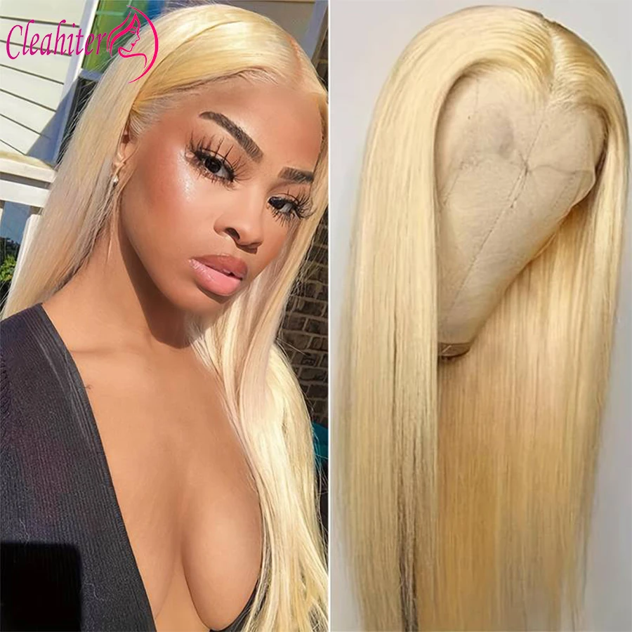 

613 Blonde Color Bone Straight Human Hair Wigs For Women Raw Indian Hair 4x4 Hd Lace Closure Wig 180% Density Pre-Plucked