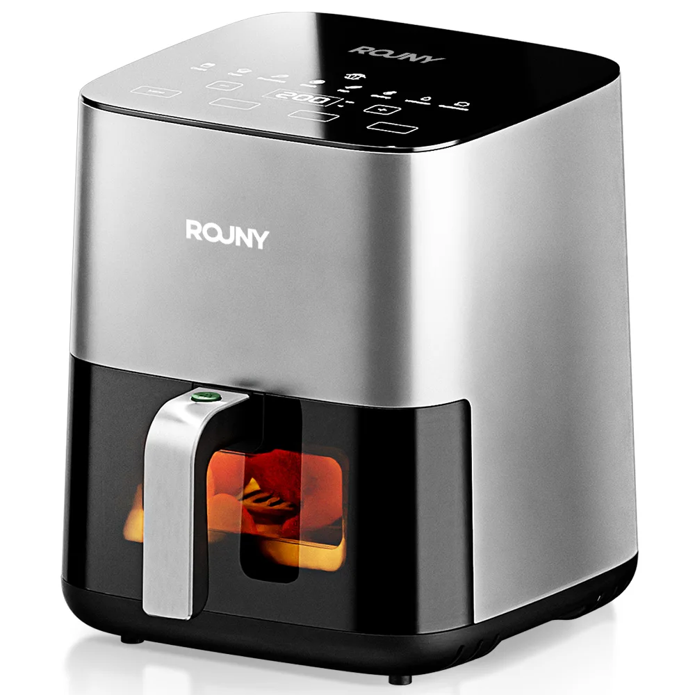 Freidora de aire con vapor ROUNY de 5 litros, freidora de aire con pantalla táctil de 1450 W y doble ventilador para una circulación de