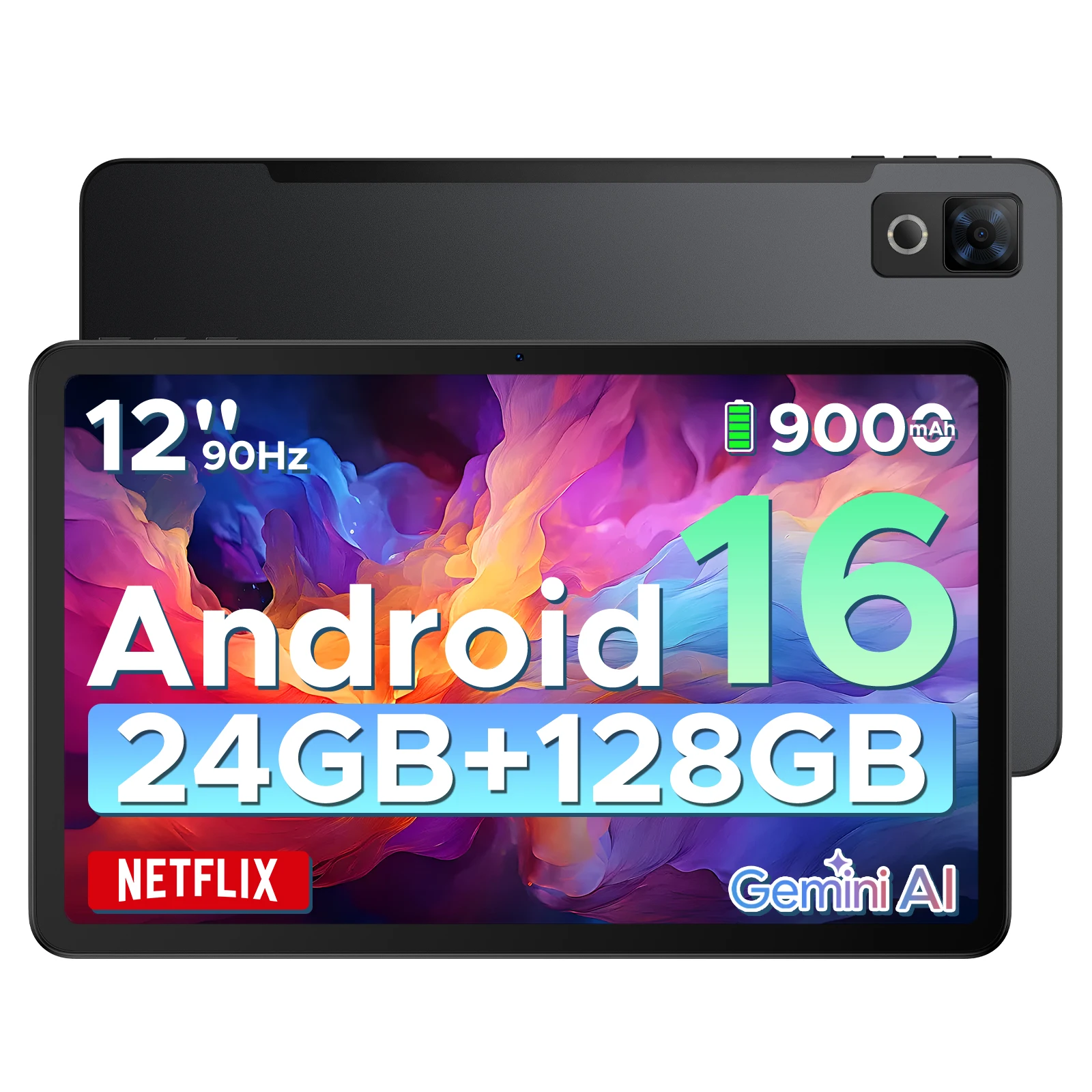 DOOGEE U12 Tablet 12 inch Android 16 Gemini AI 12'' FHD+ 90Hz scherm 24GB RAM+128GB 9000mAh batterij 7,8mm ultradunne tablet-pc