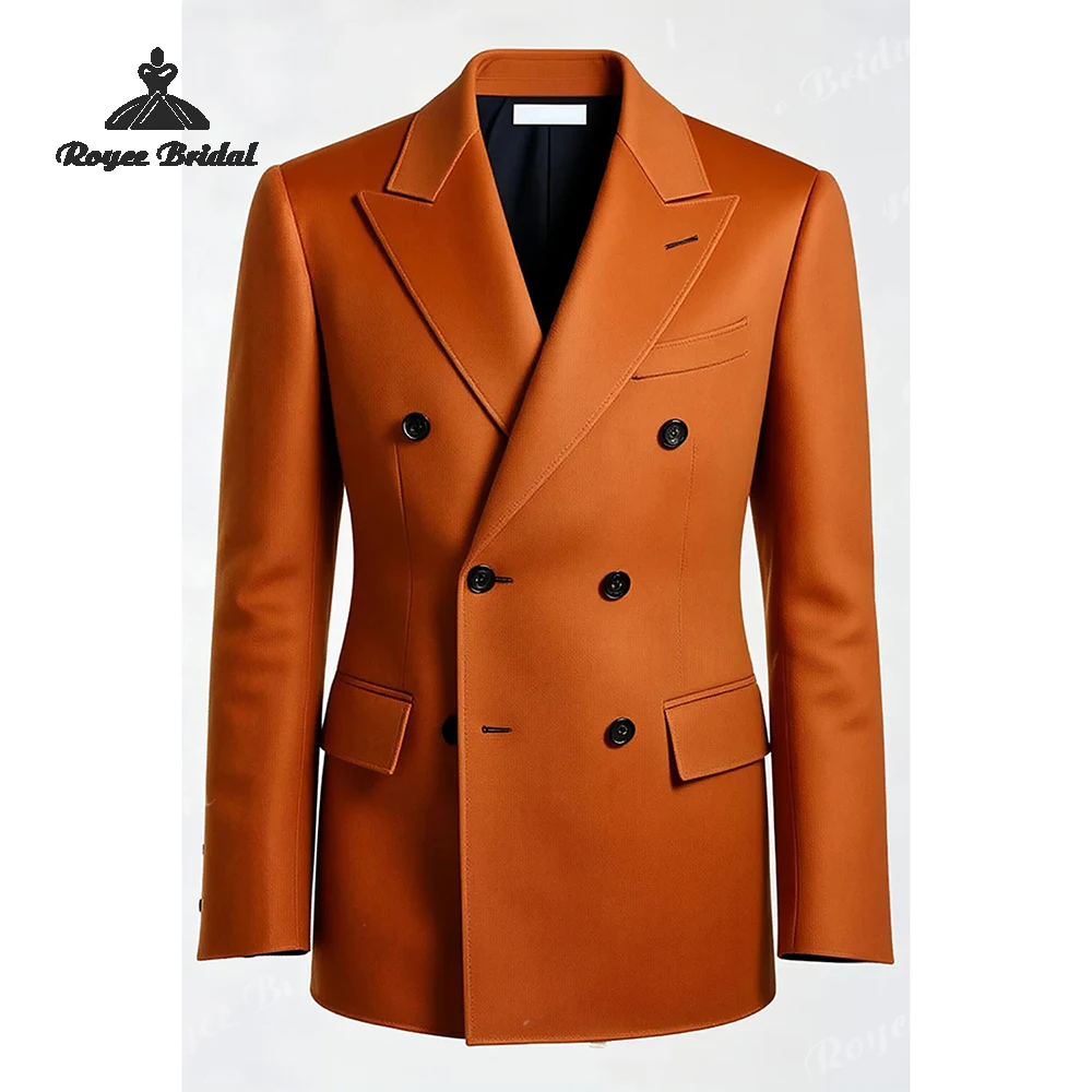 Ciemnopomarańczowy dwuczęściowy garnitur męski dwurzędowy na wesele 2026, klapy ostre, garnitur biznesowy wieczorowy, szyty na miarę trajes para hombre