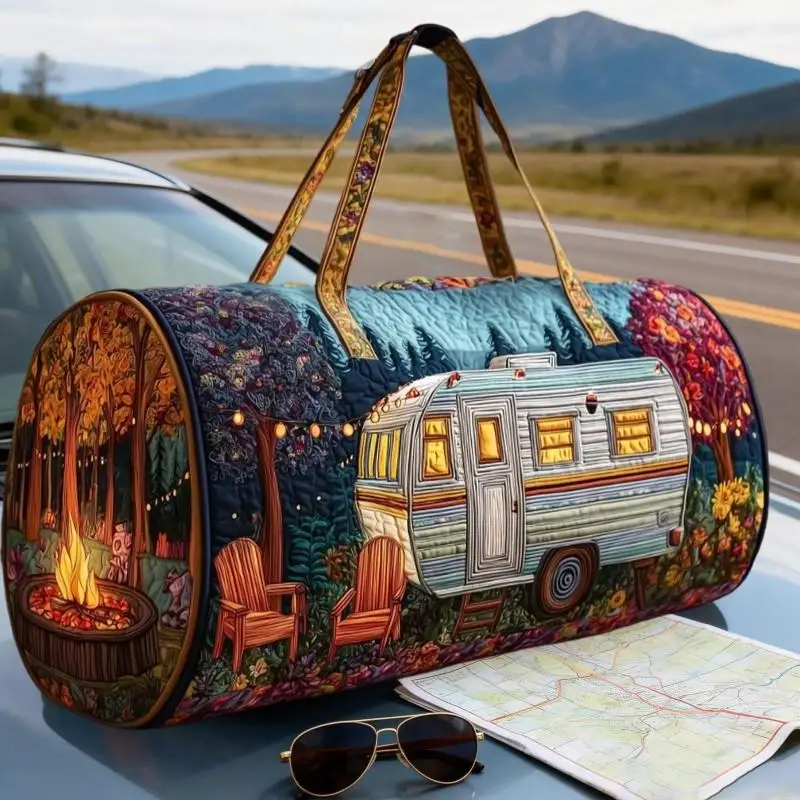 Handgefertigte Boho Hippie Gesteppte Weekender-Reisetasche aus Polyester, Unisex, Geometrisch Gemischt, Farbenfrohe Freizeittasche, Handgepäck-Tasche unter 20L, ohne Trolley, 40x20x20cm, Sporttasche