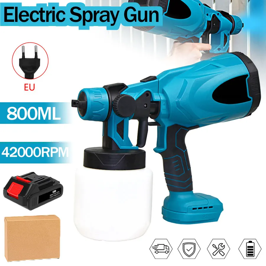 Pistola pulverizadora eléctrica inalámbrica de 800ML, pulverizador de pintura portátil para el hogar, aerógrafo para recubrimiento de acero y muebles, para batería Makita de 18V