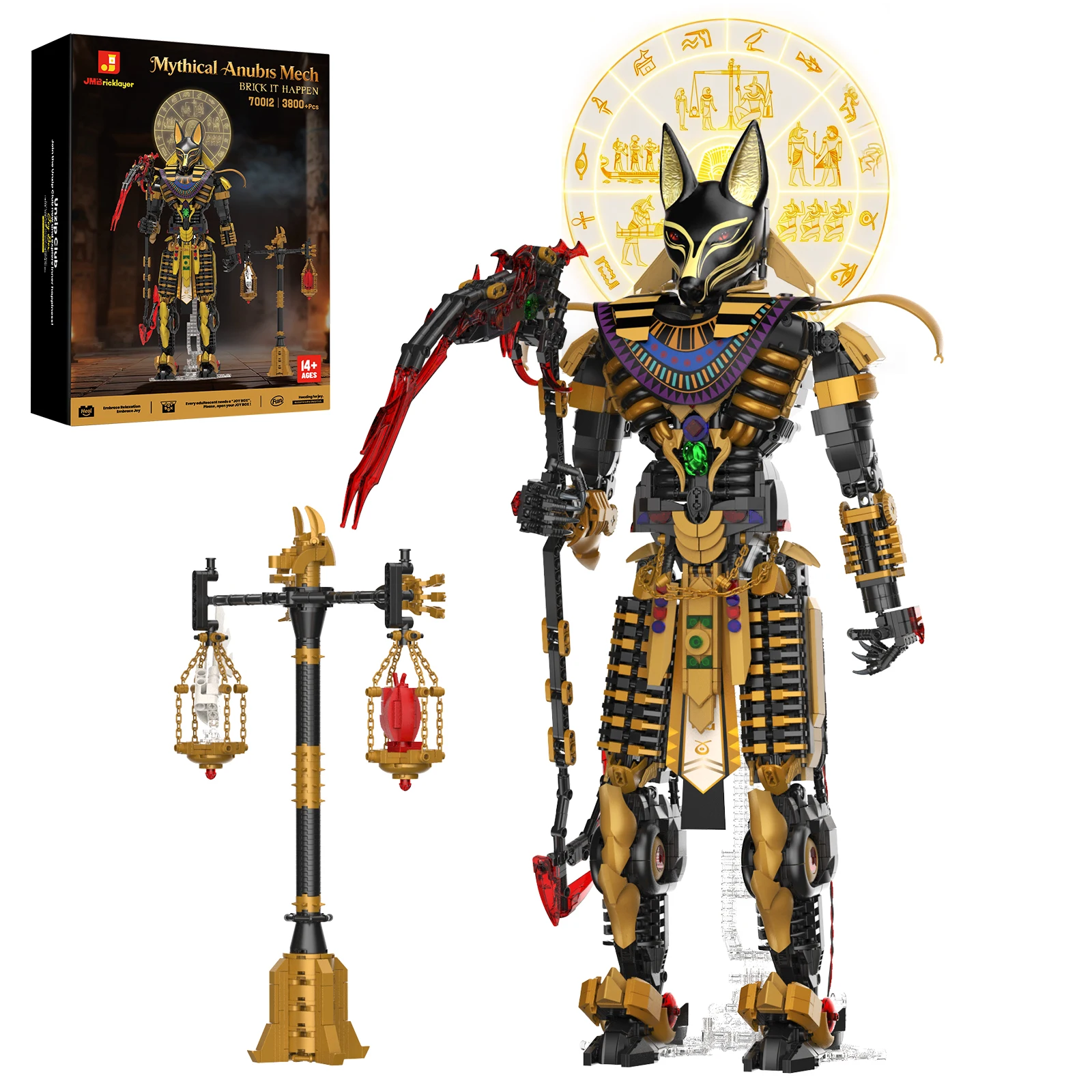 JMBricklayer 3845PCS Anubis Egyptian God LED Light Up Building Blocks Mech Model Kit Statue Display Mythology Collectible Home Decor Gift for Adults Fantasy History Halloween Christmas Birthday Ancient Afterlife Scale of Judgment Office Bookshelf