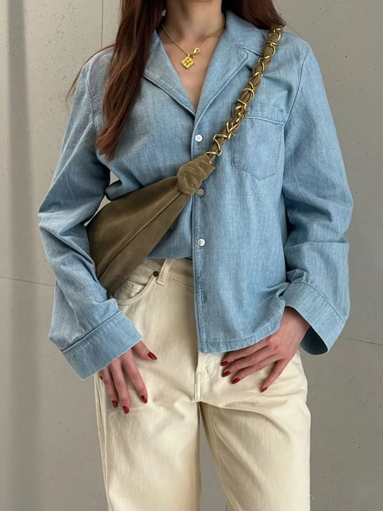 

2026 Runway Designer Spring Summer High-quality Cotton Denim blue Embroidery Shirts Tops Women's