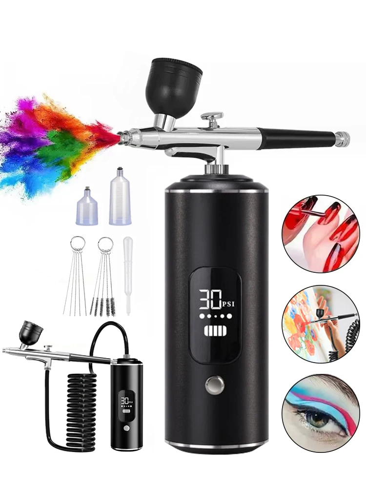 Airbrush mit Kompressor, Mini-Spritzpistole für Nagelkunst, Malerei, Bastelarbeiten, Modellbau, tragbarer Airbrush mit Kompressor