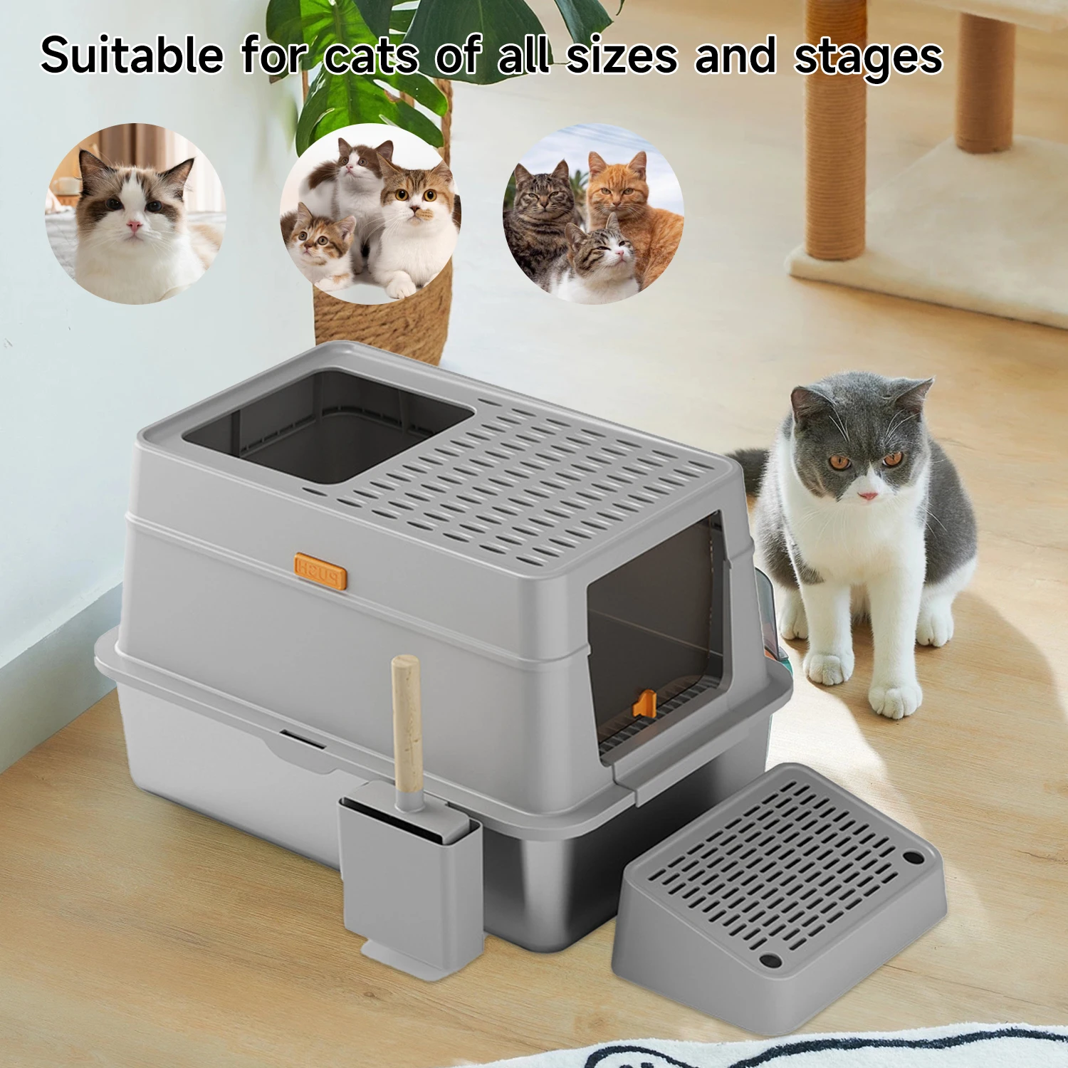 Detachable Large Cat Litter Box Fully Or Semi Enclosed Deodorized Cats Toilet Tray Splash Proof Sandbox Stainless Steel Bedpans