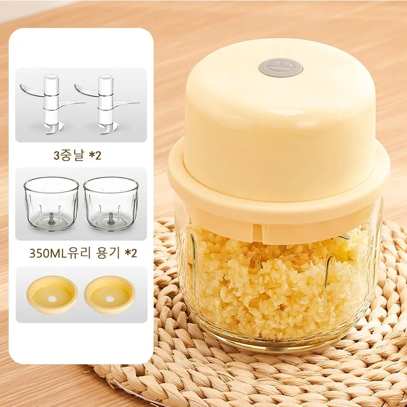 Wireless Mini Electric Garlic Chop All-round Vegetable Chop Onion Grinder 350ml Glass Carrying Three Blade Wedding Ready Home Electric Rice crucker/Kitchen appliances Blender/Blender