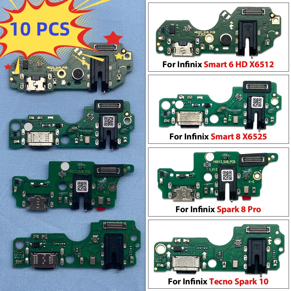 

10 PCS USB Charge Port Dock Connector Charging Board Flex Cable For Infnix Hot 10 Play/Hot 12i/Hot 20/Hot 30 5G X6832/Hot 40 Pro