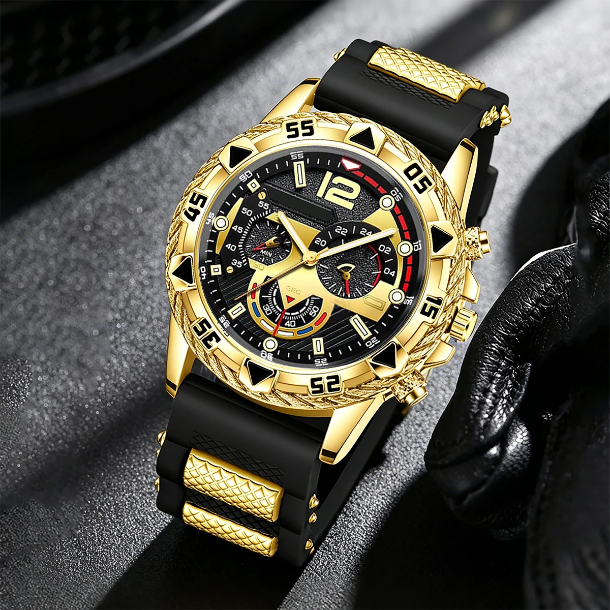 3-Piece Men's Silicone Quartz Watch Set, Includes a Vintage Wallet and Keychain, Suitable for Everyday Use and Casual Wear, Is the Perfect Gift Choice.