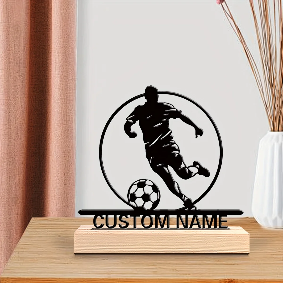 Custom Soccer Player Metal Statue with Name, Wooden Base Table Decor, Gift for Football Fans, Birthday/Holiday/Home/Office Decor view 3