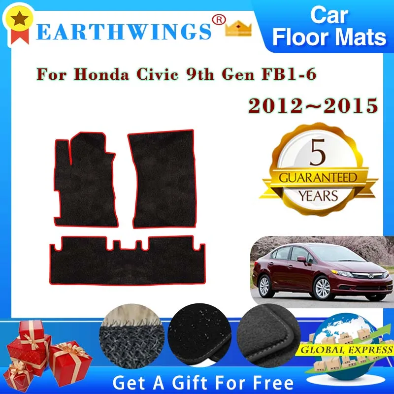 Car Floor Mats For Honda Civic 9th Gen FB1~6 2012~2015 4Door Sedan Rugs Panel Footpads Carpet Cover Pad Foot Pads Accessories