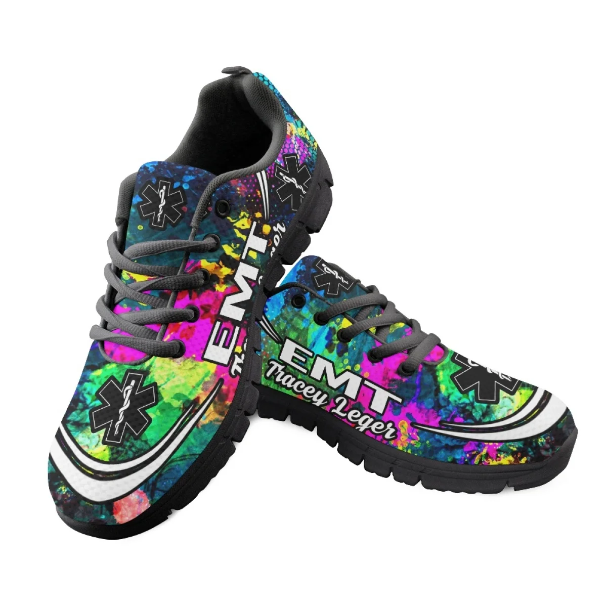 INSTANTARTS Paramedic EMT EMS Tie Dye Pattern Casual Snekaers for Women Wear-Resistant Flat Shoes Ladies Non-Slip Sport Zapatos