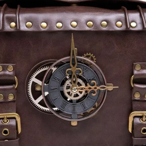 Vintage Steampunk Gear‑Pointer Metal Decor Shoulder Crossbody Bag for Women, Halloween Autumn Winter Fashion Messenger Bag with Removable Shoulder Strap