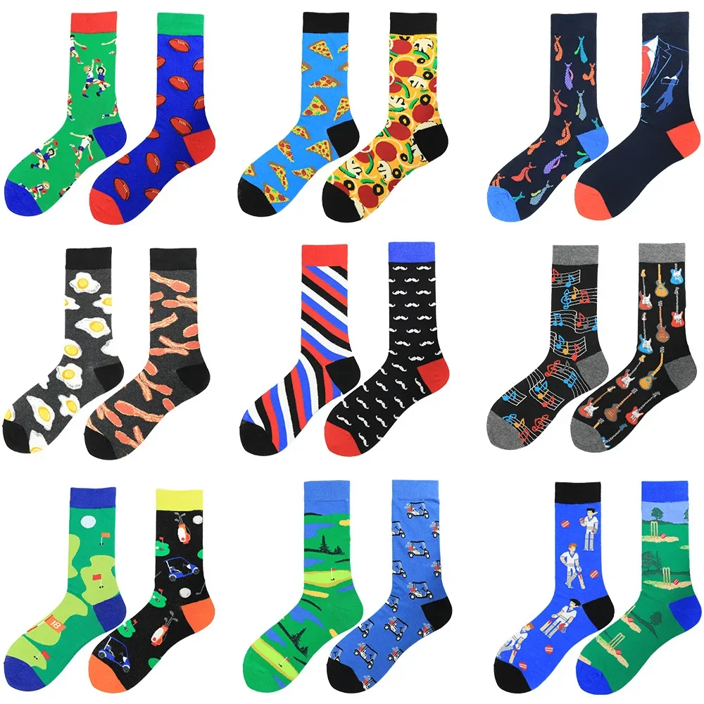 Męskie skarpetki Harajuku z nadrukiem Funny AB asymetryczne modne kolorowe skarpetki na deskorolkę Happy Business Socks — zdjęcie 2