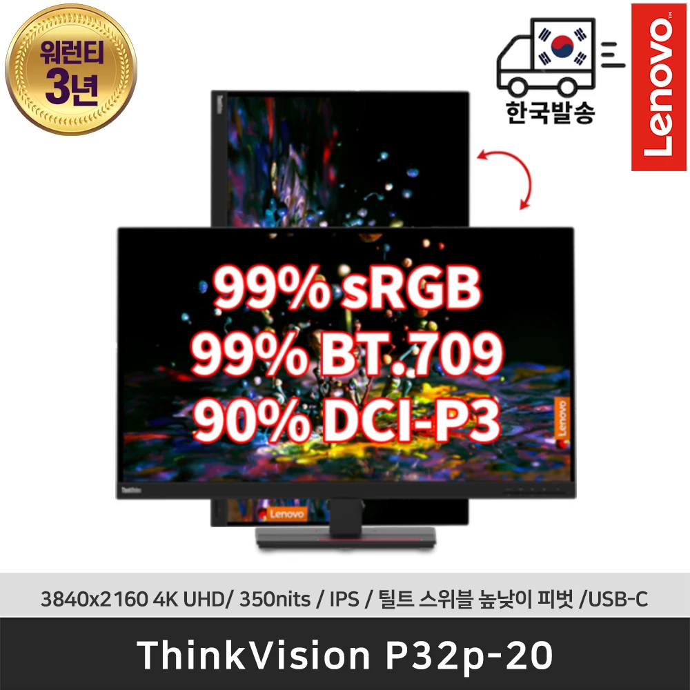 Lenovo ThinkVision P32p-20 32인치 4K 회전 모니터 리뷰 및 사용자 가이드