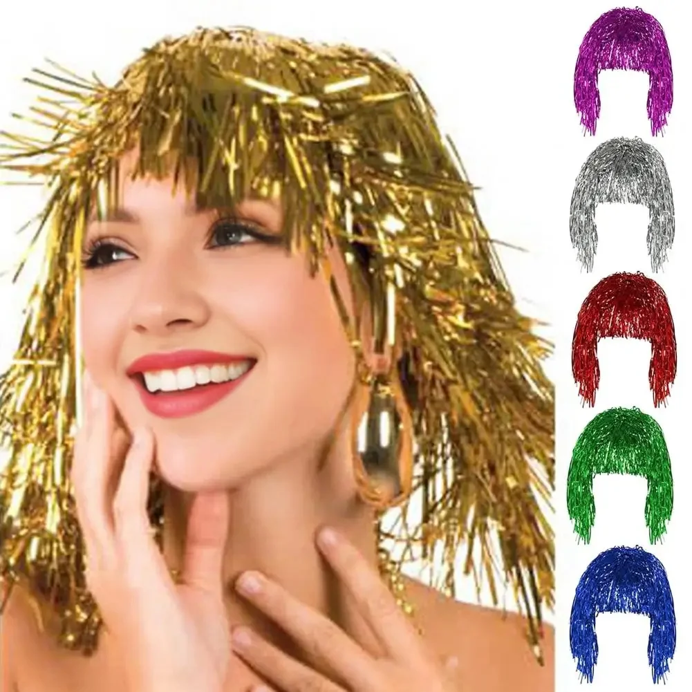 Perruque Disco Cosplay en feuille de guirlandes brillantes, chapeau de fête pour adultes, fournitures de Cosplay métalliques, atmosphère amusante, décoration Festive