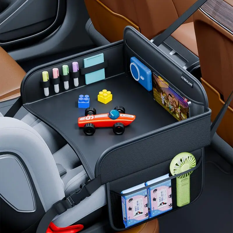 Wasserdichter Leder-Autositz-Organizer, faltbarer Auto-Rücksitztisch, hängende Aufbewahrungstasche, universeller Fahrzeug-Innenraum-Rücksitzhalter, 38x32x12cm, Schwarz, Auto-Zubehör, kompakter