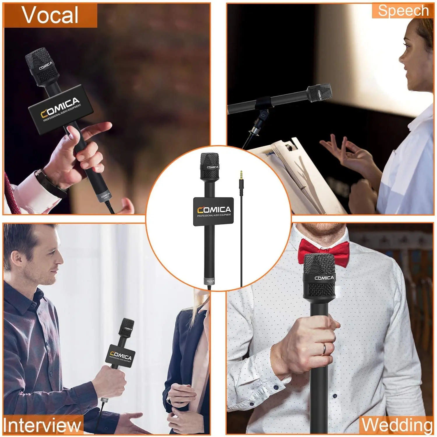 Comica ไมโครโฟนคอนเดนเซอร์ HRM-S คาร์ดิออยด์สำหรับ iPhone/iPad โทรศัพท์แอนดรอยด์ DSLR, ไมโครโฟนบันทึกสำหรับโบสถ์