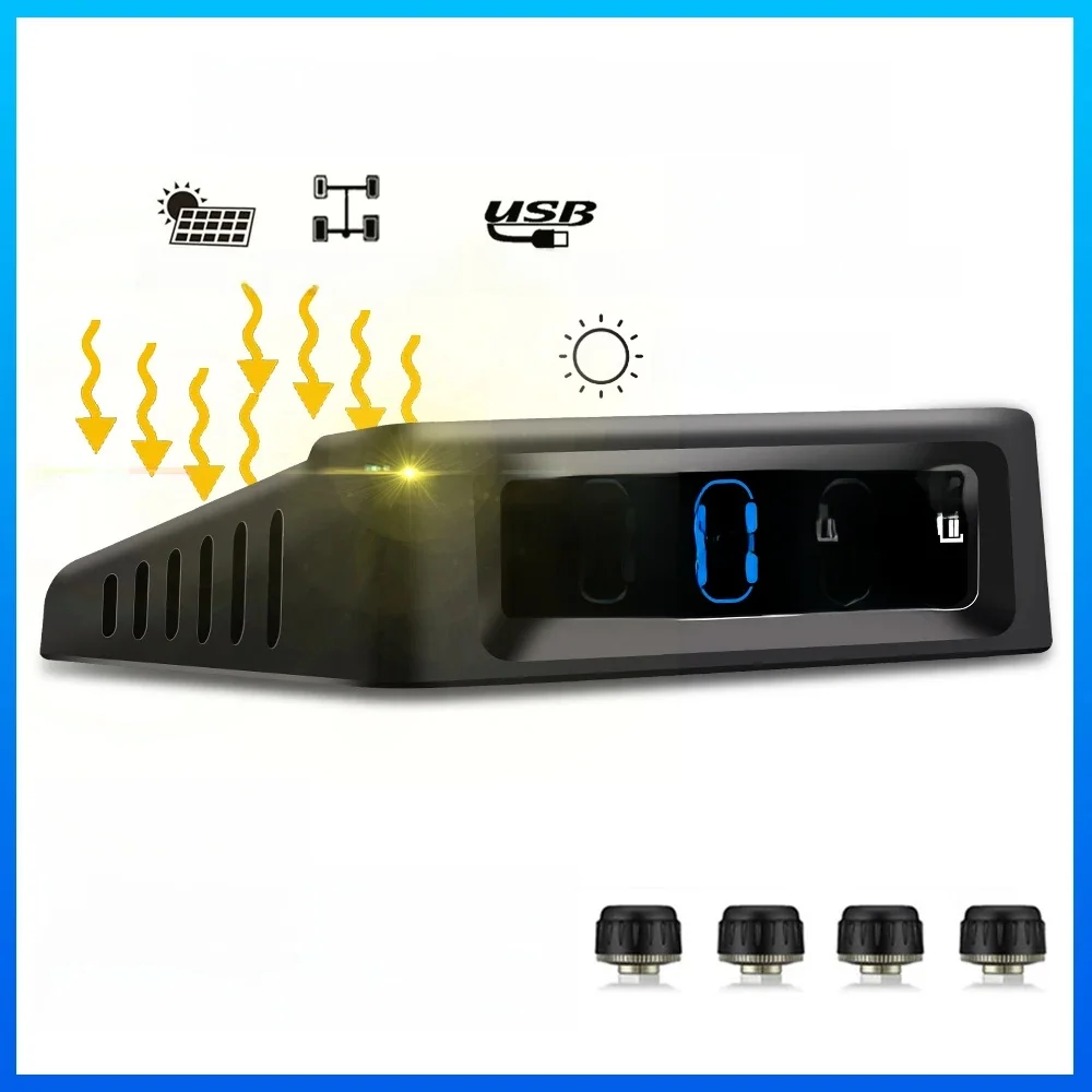 Moniteur d'alarme de pression des pneus de voiture TPMS à énergie solaire, alarme de sécurité automatique intelligente, alarme numérique de pression des pneus, avertissement de température