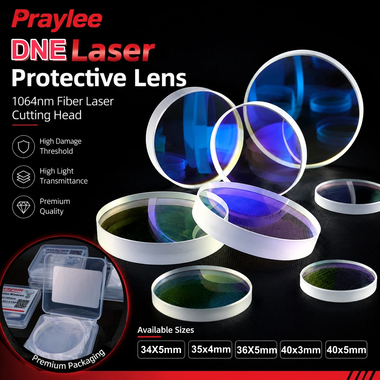 DNE Laser Protective Lens 34x5 40x5 Fused Silica 1064nm Window Lens for DNE Fiber Laser Cutting Head 20KW 30KW
