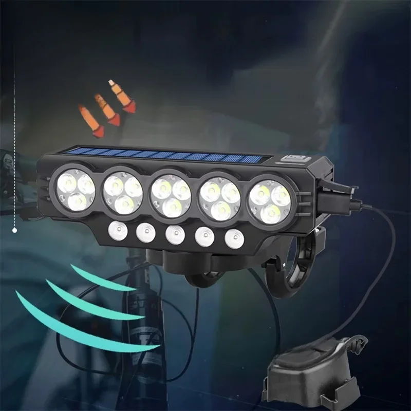 AliExpress BUCKLOS Bicycle Light Solar Bicycle Front Light with Horn USB Rechargeable Solar Power MTB Flashlight Waterproof Bike Headlamp