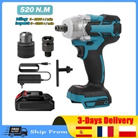 520N.m Brushless Cordless Impact Wrench 18V, High Torque Power Tool for Automotive Construction, Compatible with Makita 18V