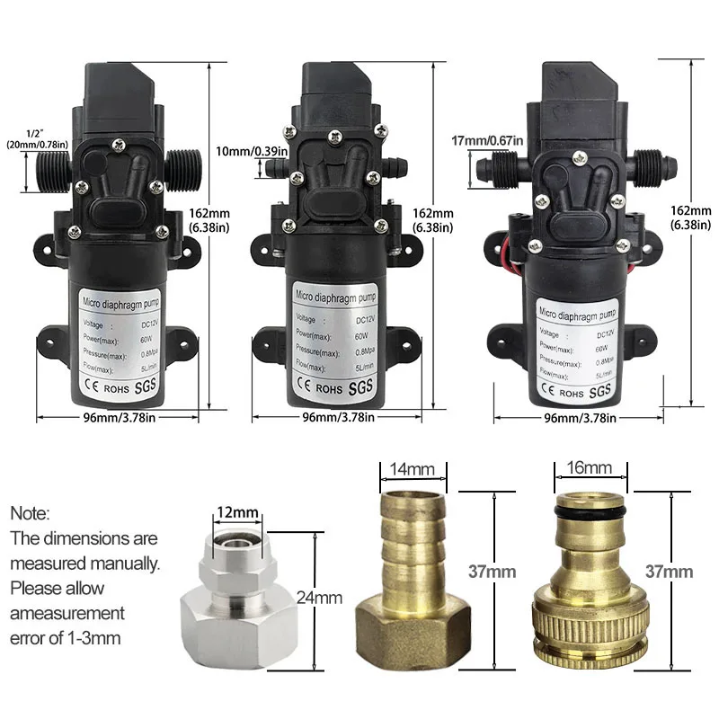 High Pressure Diaphragm Pump Mini Electric Self-priming Pump Water Washing Machine Pesticide Spraying,DC12V 120PSI 60W 5L/Min