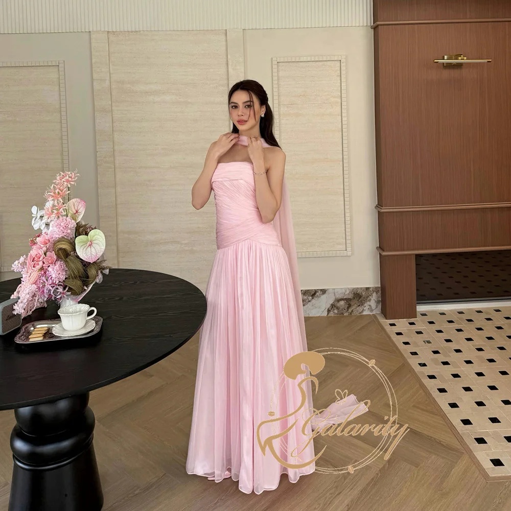 

Galarity Customized Pink Evening Dresses 2026 Strapless Ruched Elegant Birthday Dress Women Wedding Party Guest Gown Prom Dress