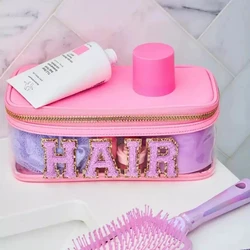 Neceser de nailon resistente al agua para mujer, bolsa de aseo duradera, organizador de maquillaje y belleza, Color sólido, ideal para viaje, novedad