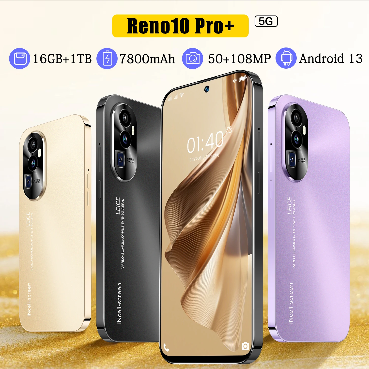 Reno10 Pro+ New Smartphone 7.3inch Full Screen 4G/5G Global Version Cell Phone 16TB+1TB 7800mAh Mobile Phones 108MP Celulares