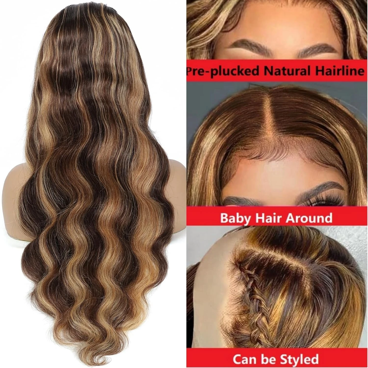 200 밀도 30인치 4/27 하이라이트 바디 웨이브 브라질리언 인모 가발 HD 투명 13x4 바디 웨이브 파트 레이스 프론트 가발