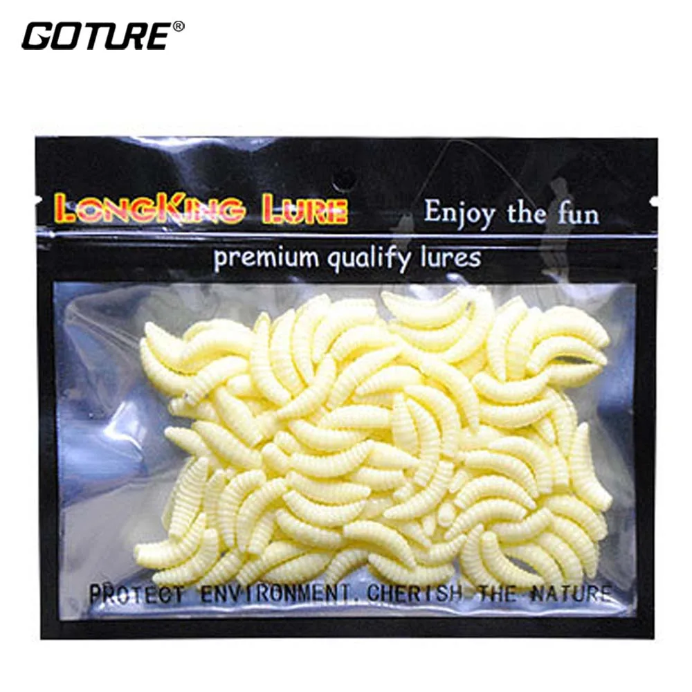 

Goture 50Pcs 2.4cm 0.37g Maggot Grub Soft Fishing Lure Hooks Silicone Artificial Bait Earthworm Baits multiple colors