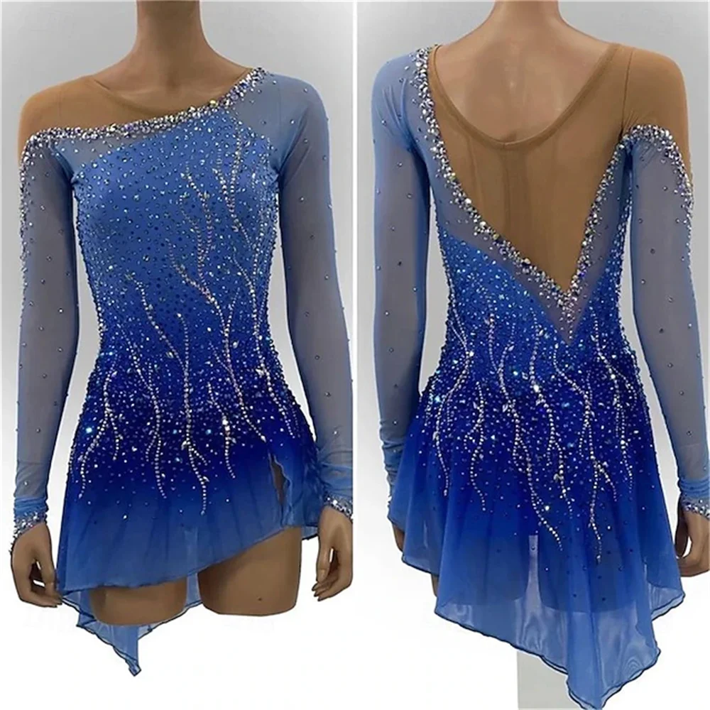 

Girls Ice Skating Dress Spandex Stretchy Training Practice Professional Skating Wear Crystal / Rhinestone Long Sleeve Skating
