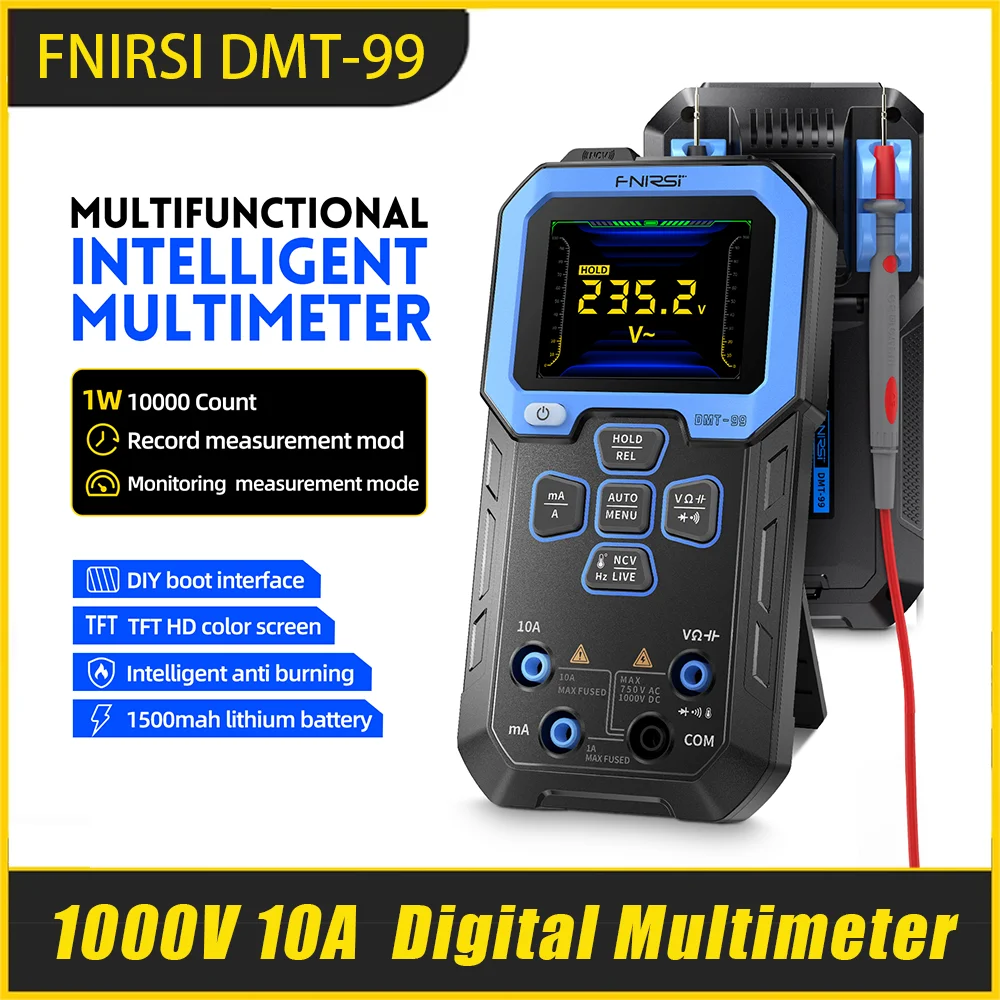 FNIRSI DMT-99 Digital Multimeter 9999 Counts Smart Professional Tester 1000V 10A True RMS Auto Range AC DC Ohm Hz Capacitance