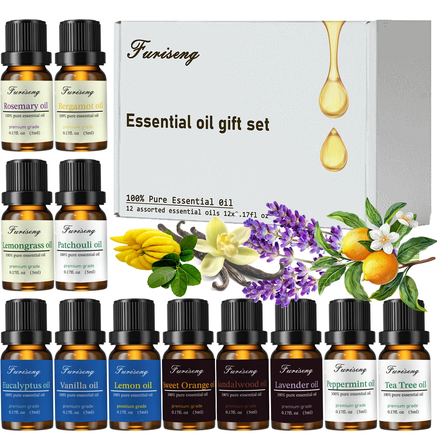 Essential Oils Set, 12 Kinds * 5ml Essential Oil Kit for Diffuser, Humidifier, Scented Candle - Best Mother's Day, Valentine's D