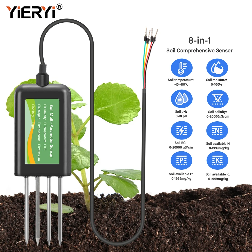 

Yieryi 8-In-1 Soil Sensor RS485 PH EC Moisture Temperature Salinity Fertility Probe For Agriculture Smart Farming Monitor System