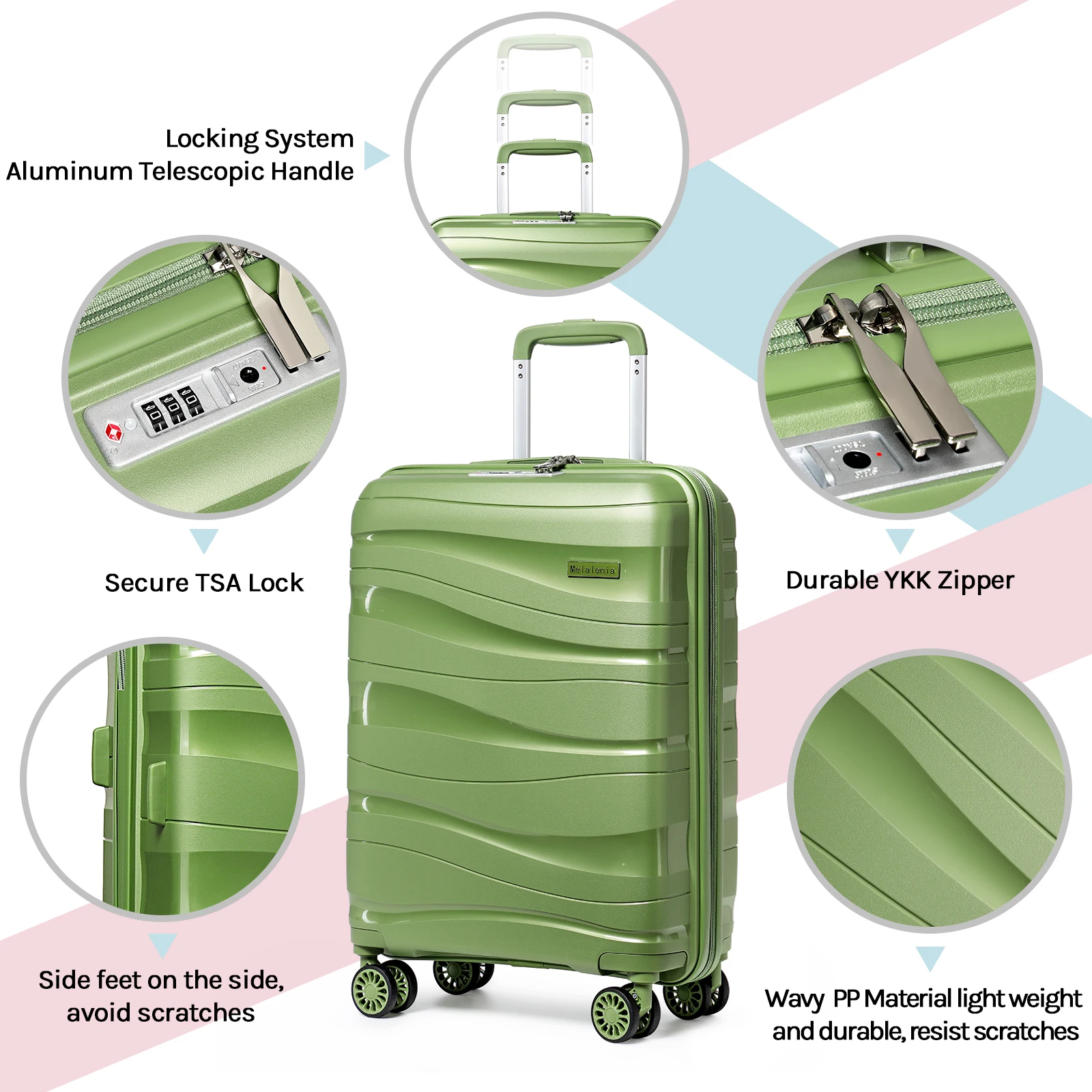 Zestawy walizek bagażowych Melalenia, rozszerzalna walizka z twardej skorupy PP z kółkami obrotowymi