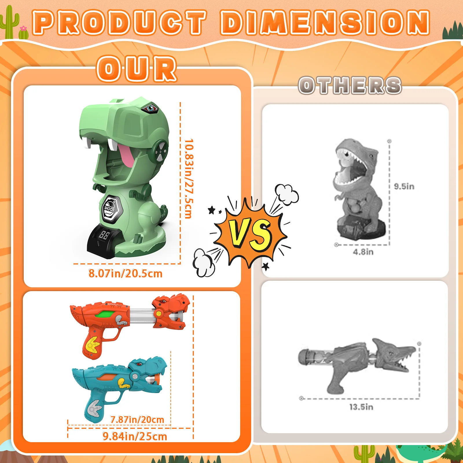 Dinosaurus schietspeelgoed, dinosaurusspeelgoed, 1/2 luchtpomppistolen en 10 schuimkogels, hand-oogcoördinatie oefenspeelgoedpistool, kinderspeelgoed F