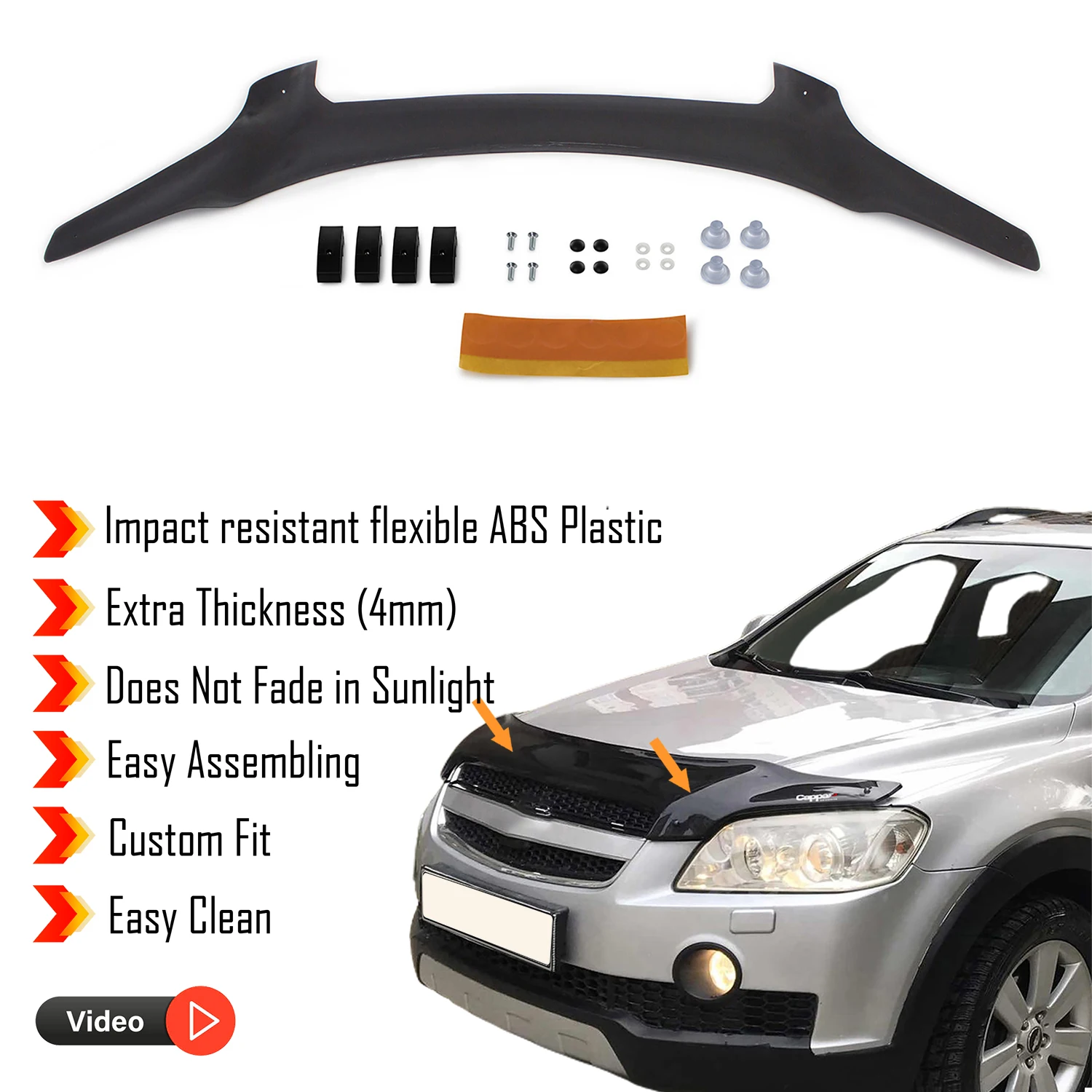 Hood Deflector Guard for Chevrolet Captiva (2006-2012) Bug Shield Bonnet Protector / 4 mm thickness and ultra-durable material