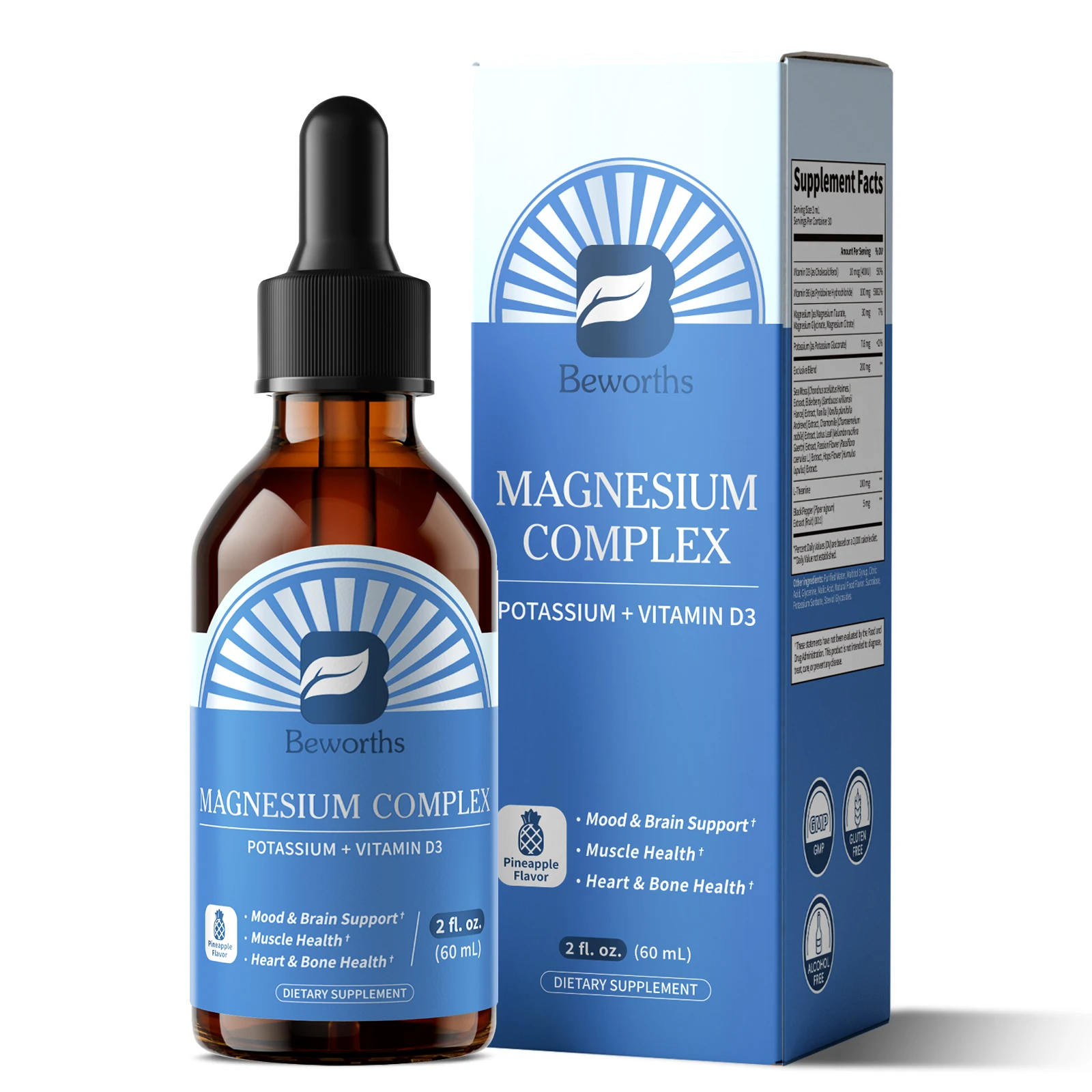 Beworths Magnesium Glycinate Drops with Pineapple Flavor Relieve Stress,Improve Sleep Quality Support Sleep,Muscle &Joint Health